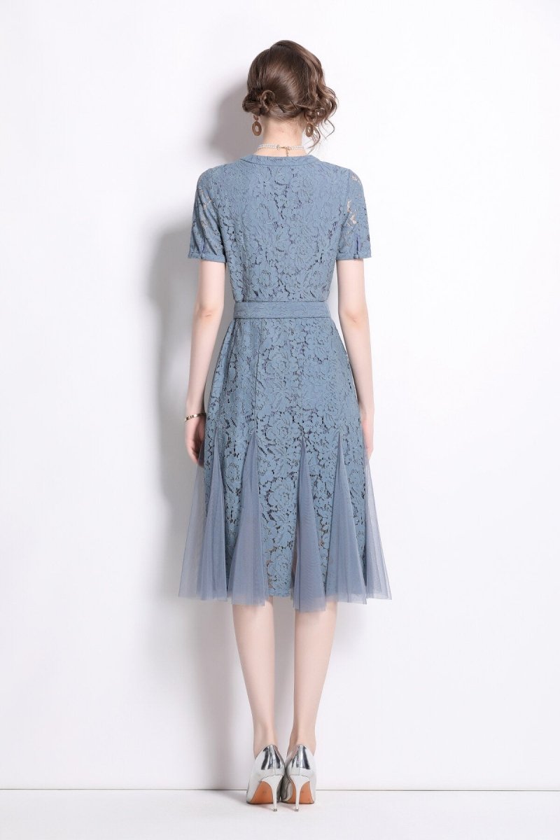 slim fit long sleeve buckle waist mermaid dress all blue 4
