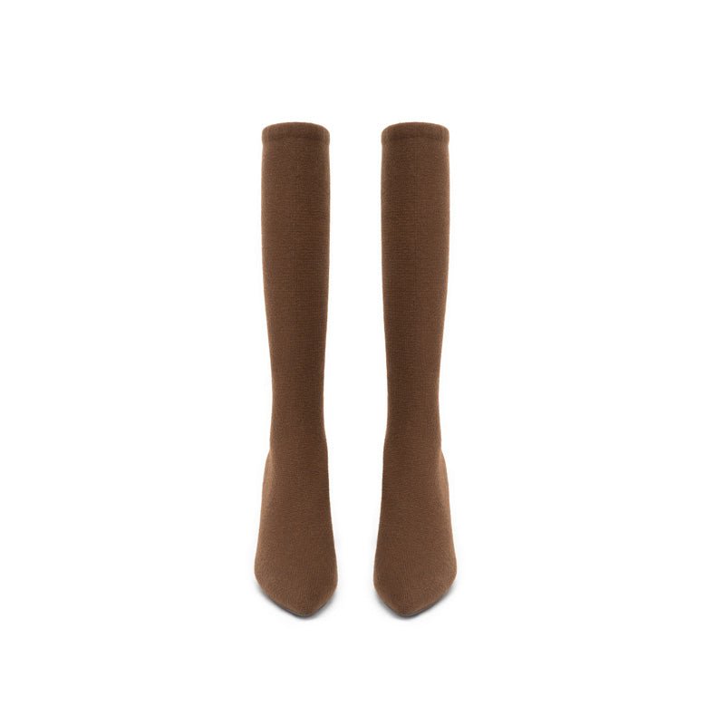 Slimming Pointed Toe Block Heel Stretch Knee High Boots - 0cm