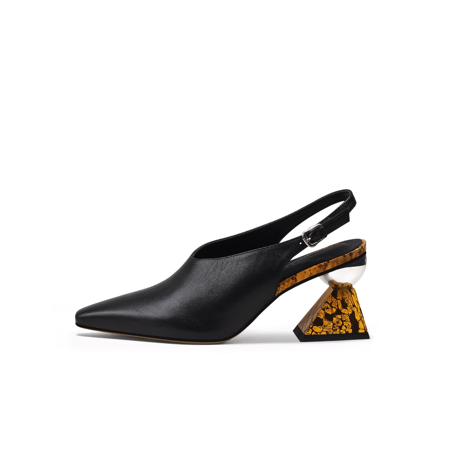 slingback geometric heel mules all black 1