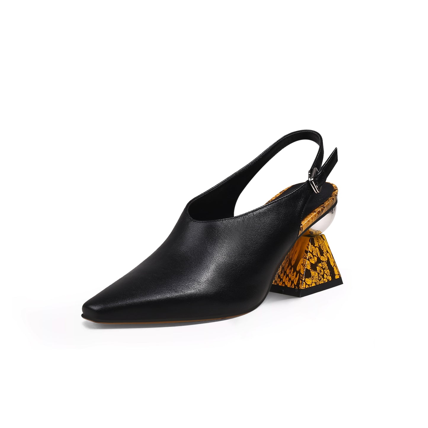 slingback geometric heel mules all black 2