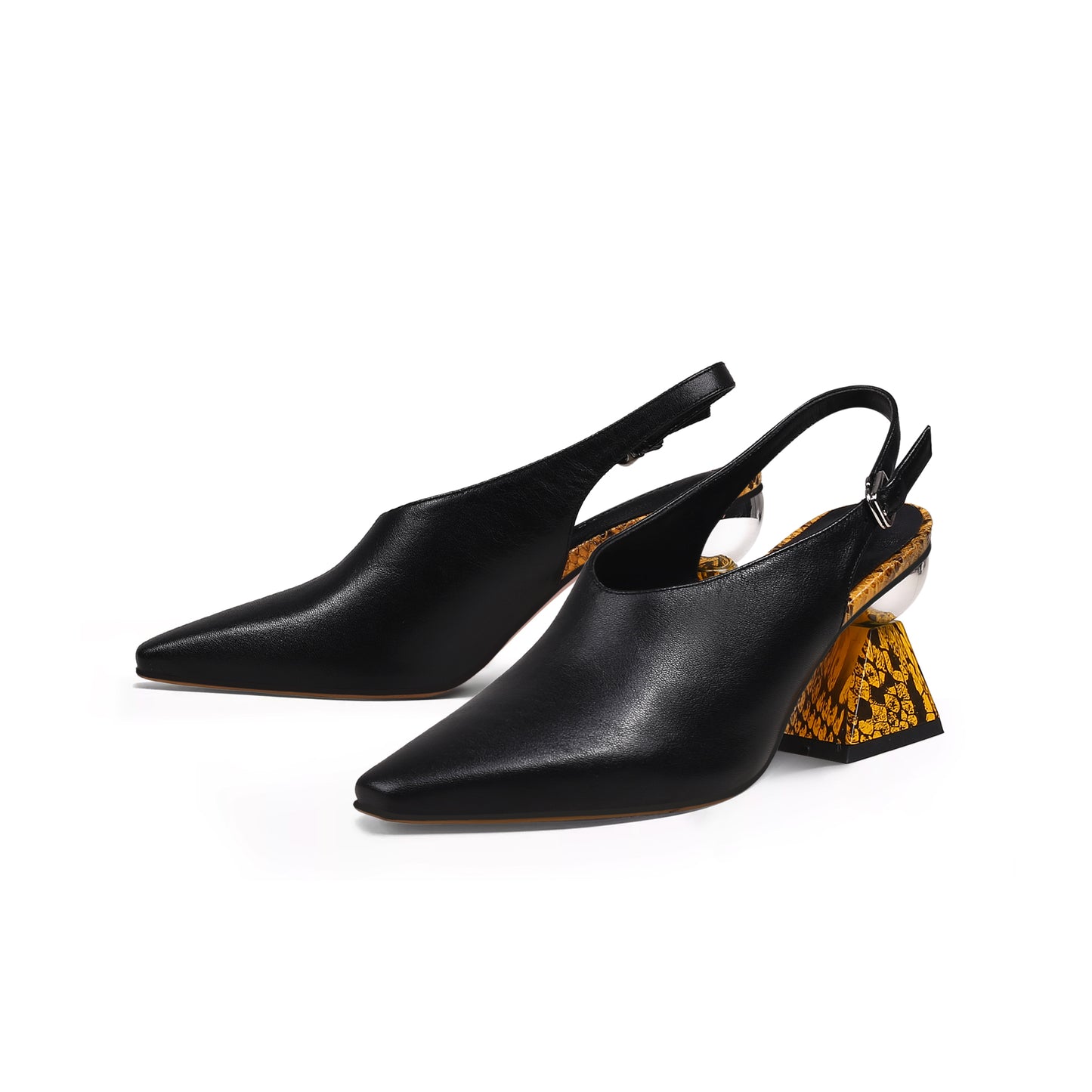 slingback geometric heel mules all black 6