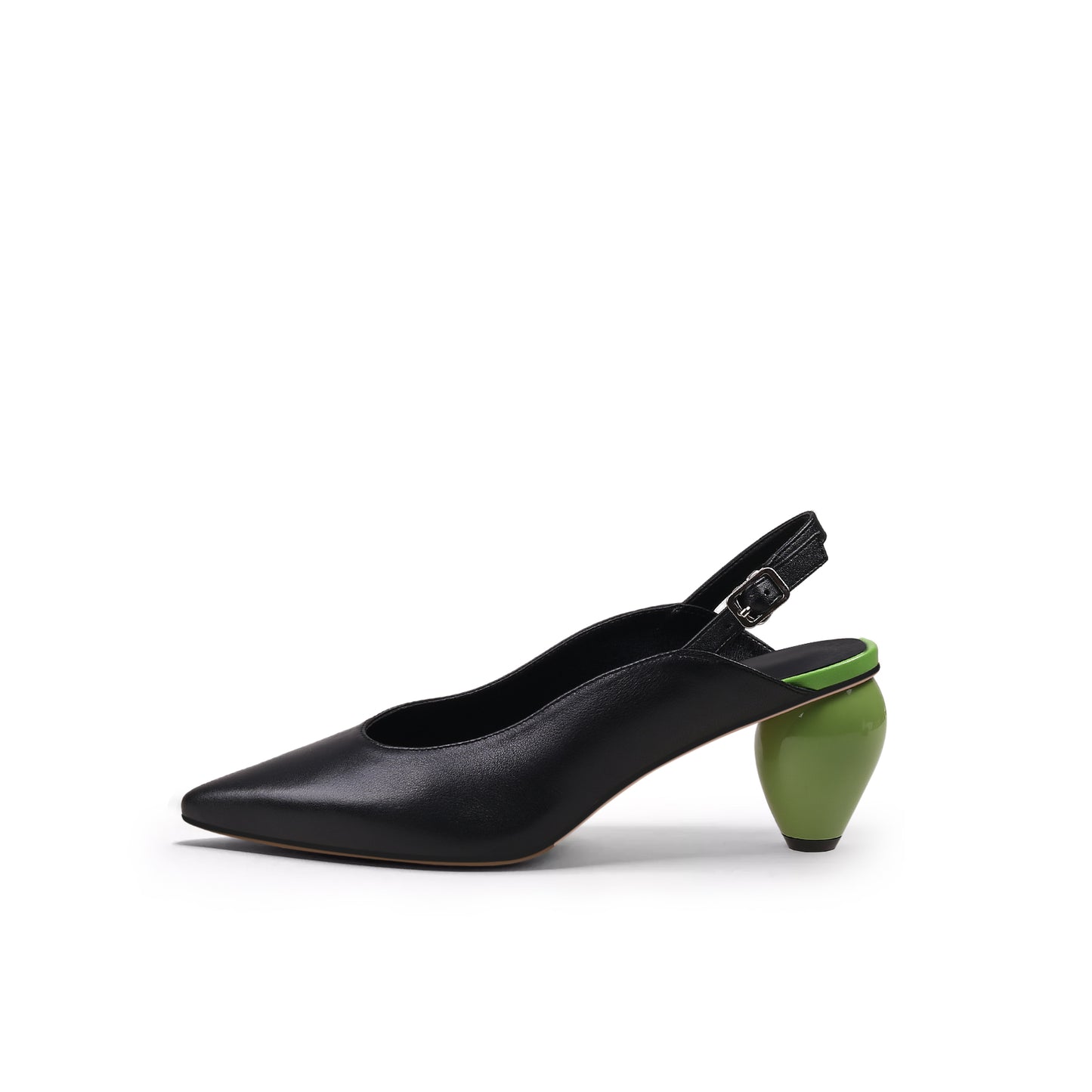 slingback low heel pointed sandals all black 1