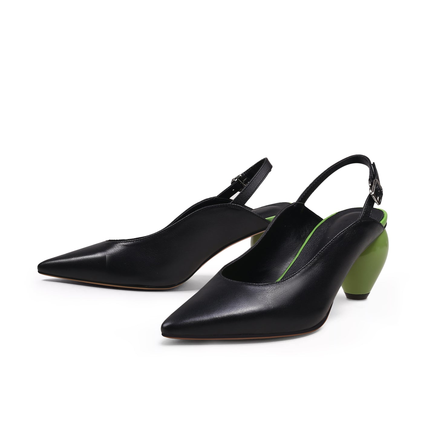 slingback low heel pointed sandals all black 6