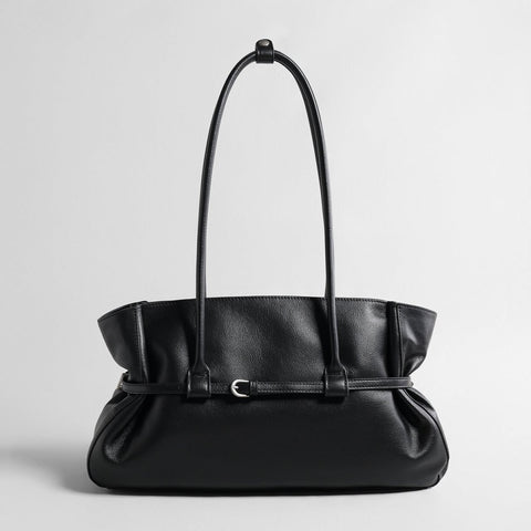 Slouchy Belted Leather Tote Bag – Pebbled Cowhide Shoulder Bag