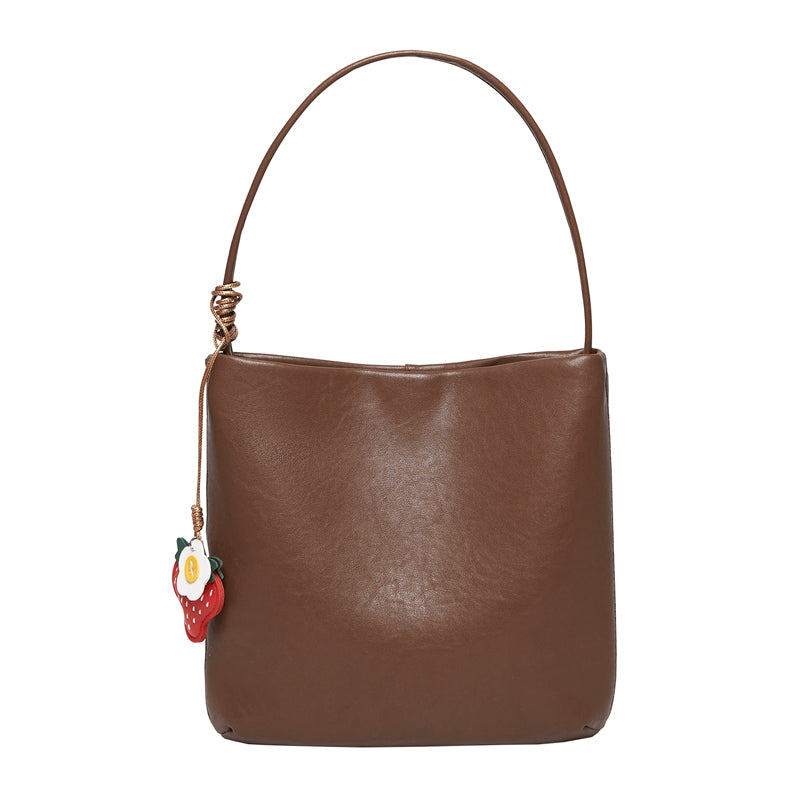 Slouchy Calf Leather Shoulder Bag with Strawberry Charm