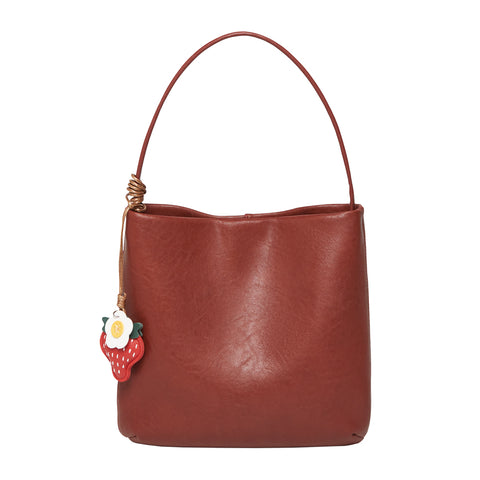 Slouchy Calf Leather Shoulder Bag with Strawberry Charm