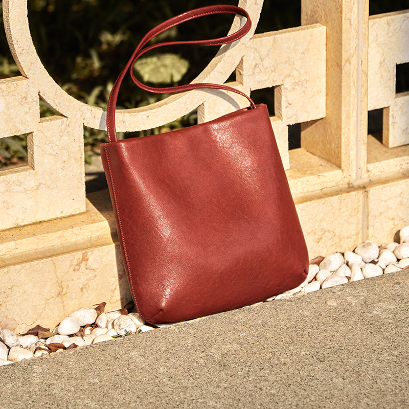 Slouchy Calf Leather Shoulder Bag with Strawberry Charm