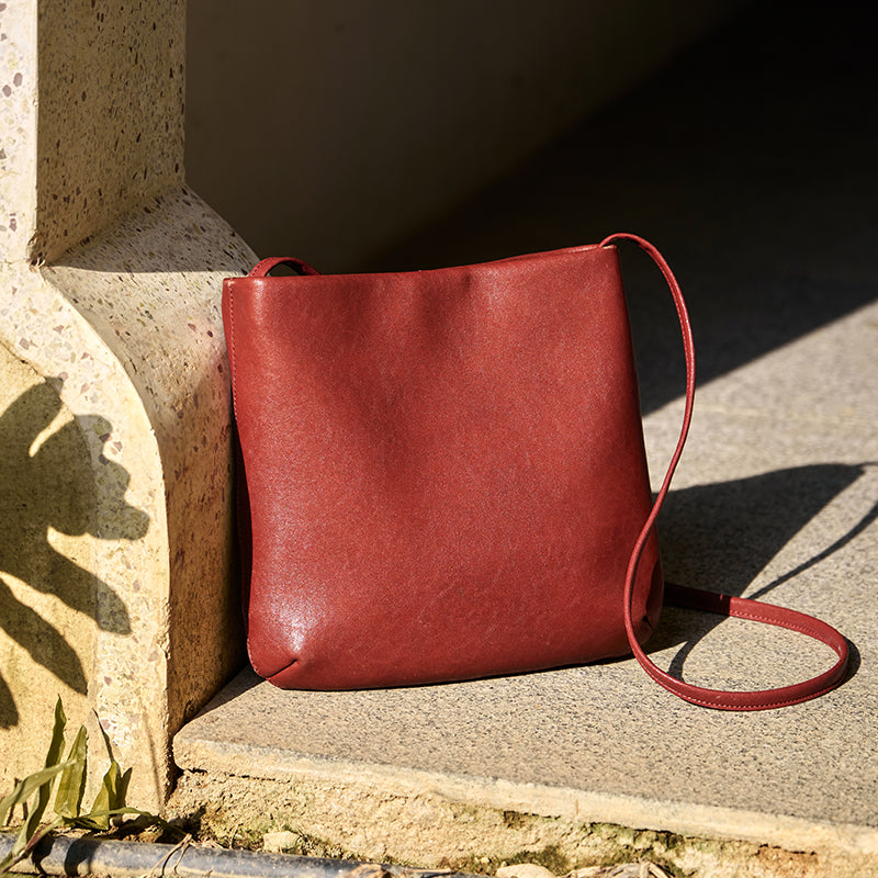 Slouchy Calf Leather Shoulder Bag with Strawberry Charm