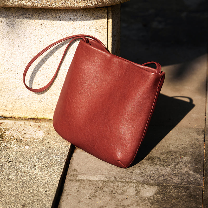 Slouchy Calf Leather Shoulder Bag with Strawberry Charm