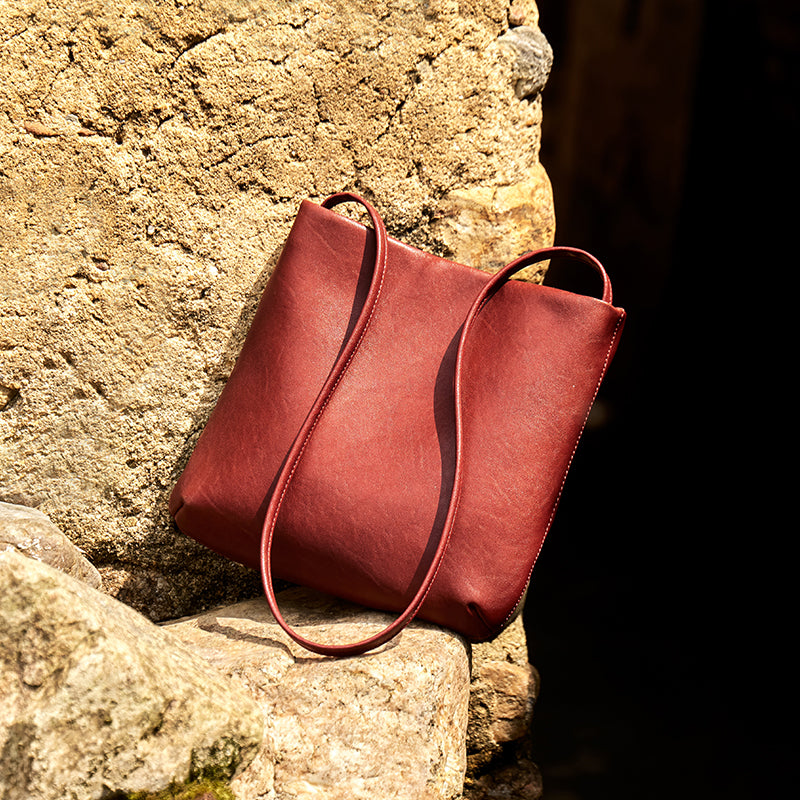 Slouchy Calf Leather Shoulder Bag with Strawberry Charm