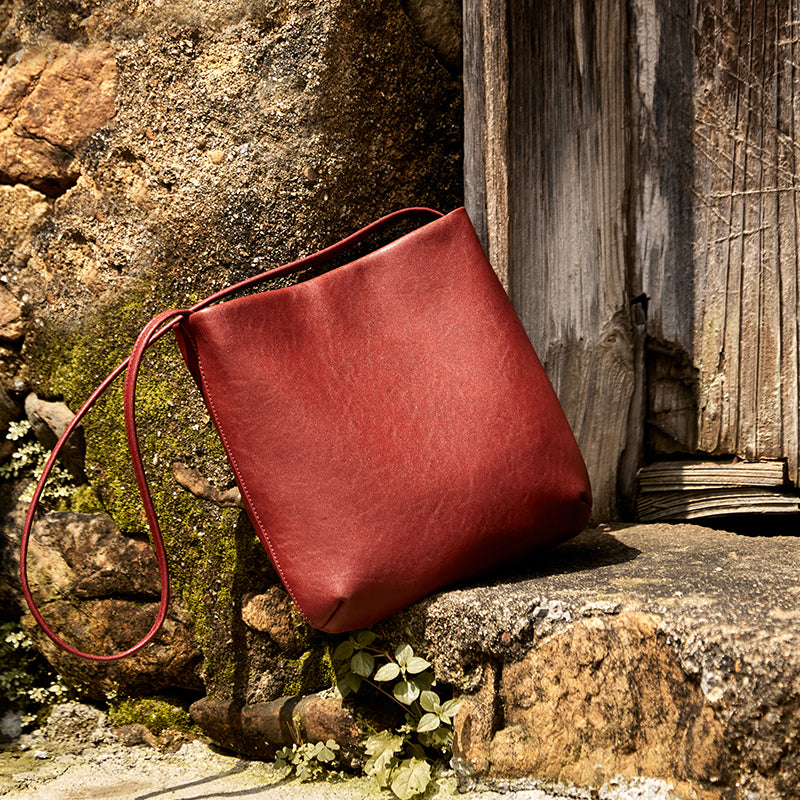 Slouchy Calf Leather Shoulder Bag with Strawberry Charm