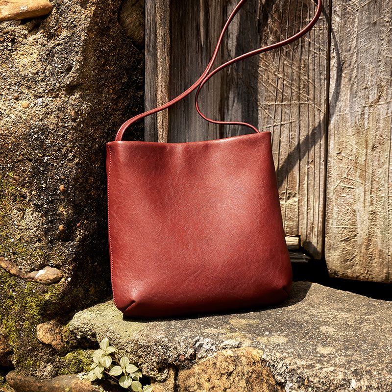 Slouchy Calf Leather Shoulder Bag with Strawberry Charm