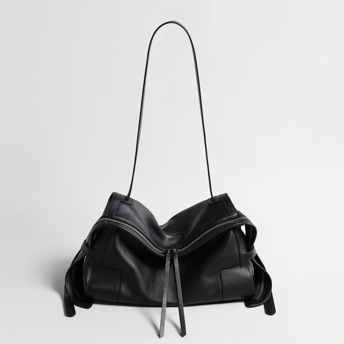 Slouchy Pillow Leather Bag – Double-Zip Shoulder & Crossbody Bag