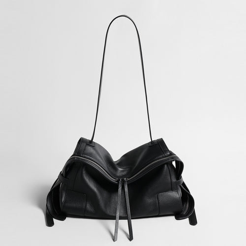Slouchy Pillow Leather Bag – Double-Zip Shoulder & Crossbody Bag