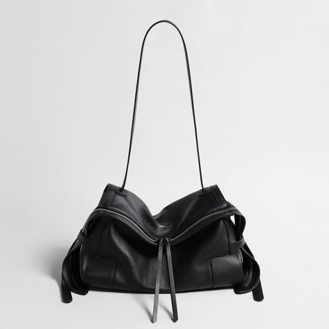 Slouchy Pillow Leather Bag – Double-Zip Shoulder & Crossbody Bag