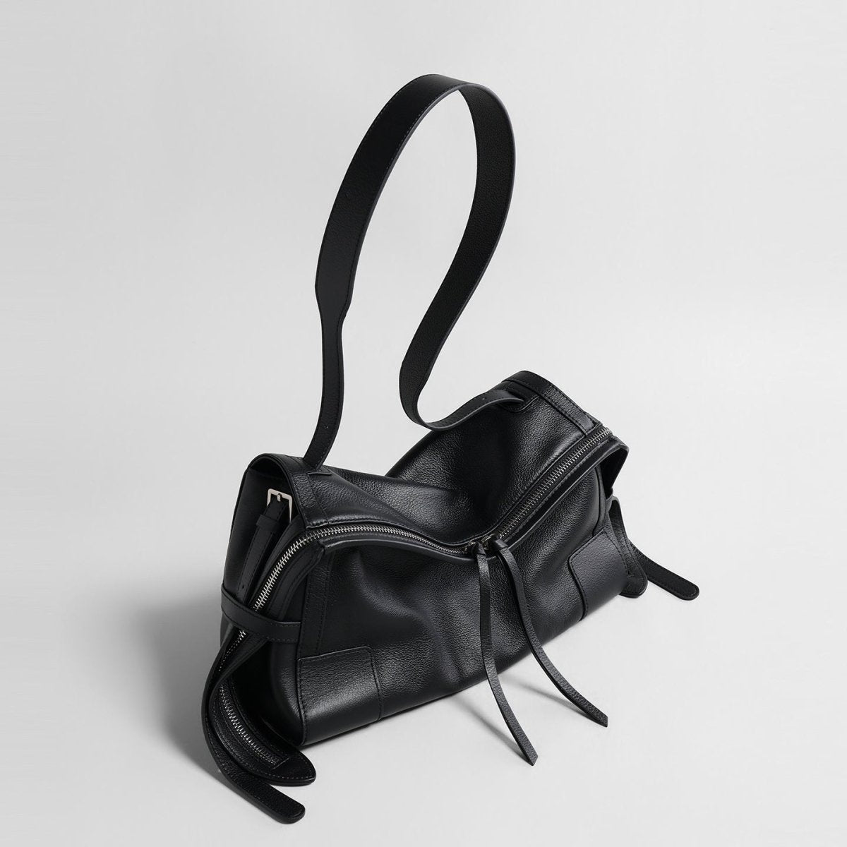 Slouchy Pillow Leather Bag – Double-Zip Shoulder & Crossbody Bag