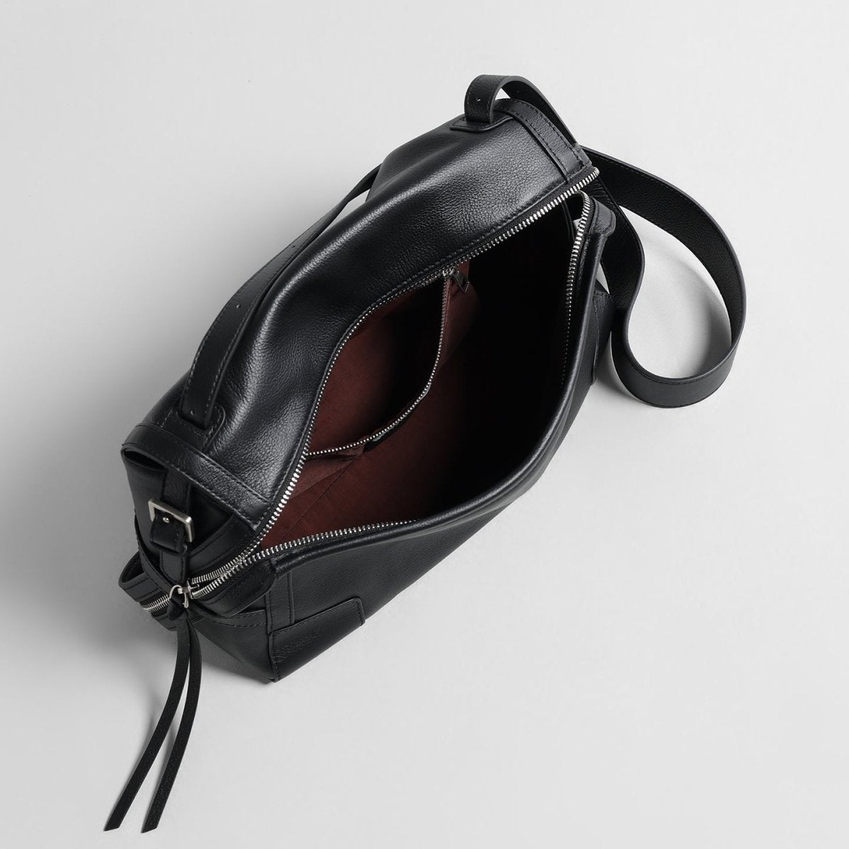 Slouchy Pillow Leather Bag – Double-Zip Shoulder & Crossbody Bag
