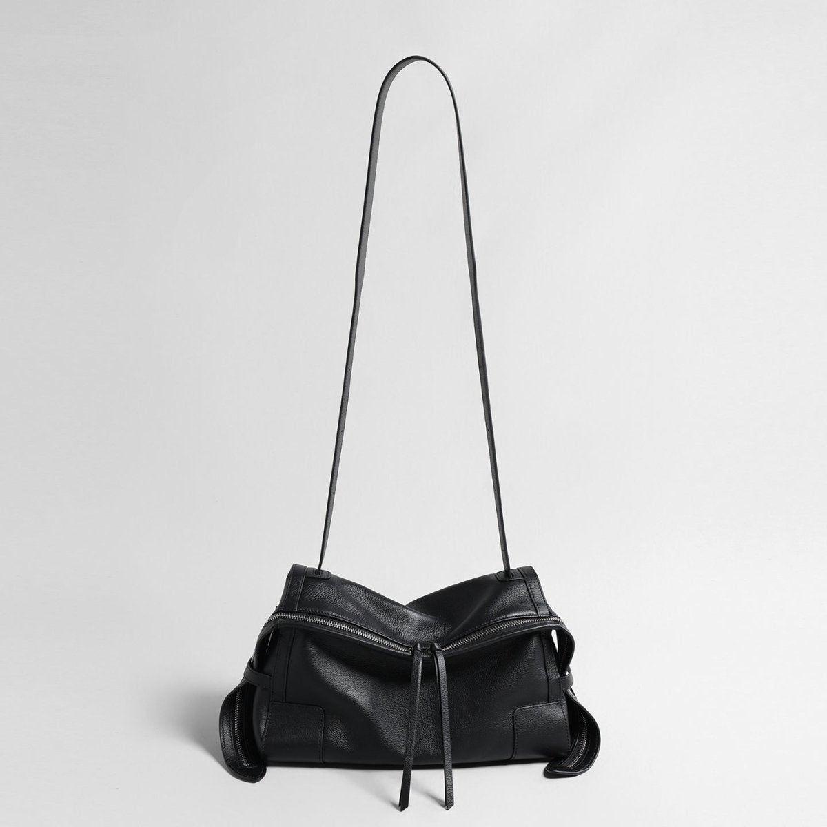 Slouchy Pillow Leather Bag – Double-Zip Shoulder & Crossbody Bag