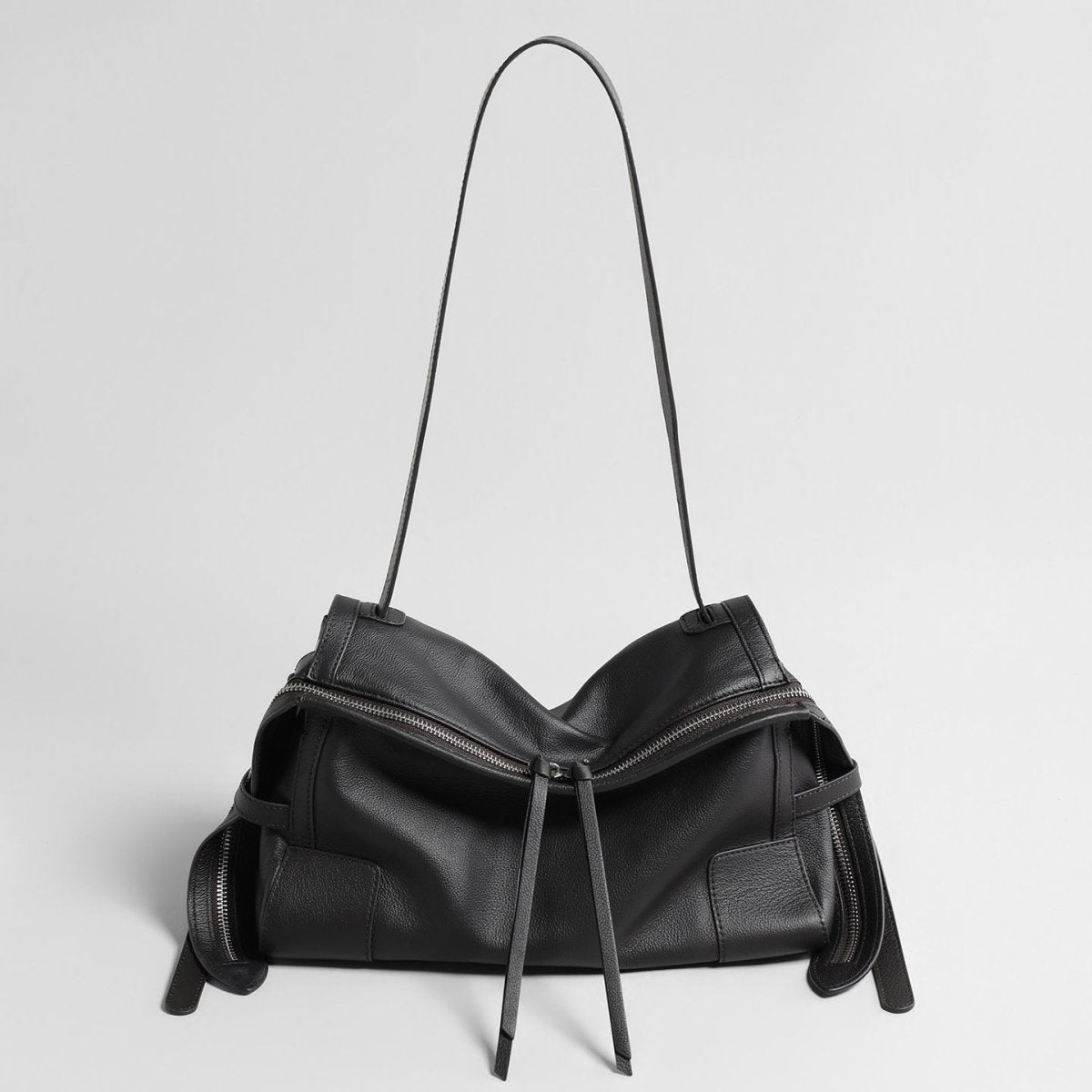 Slouchy Pillow Leather Bag – Double-Zip Shoulder & Crossbody Bag