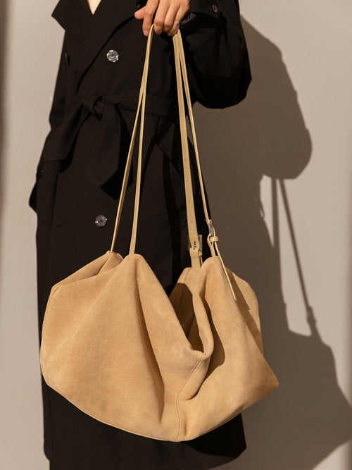 Slouchy Suede Leather Shoulder Bag – Oversized Soft Suede Hobo Bag with Adjustable Double Straps