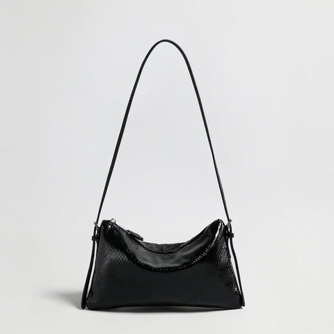 Snake-Embossed Lambskin Mini Hobo – Slouchy Underarm Shoulder Bag