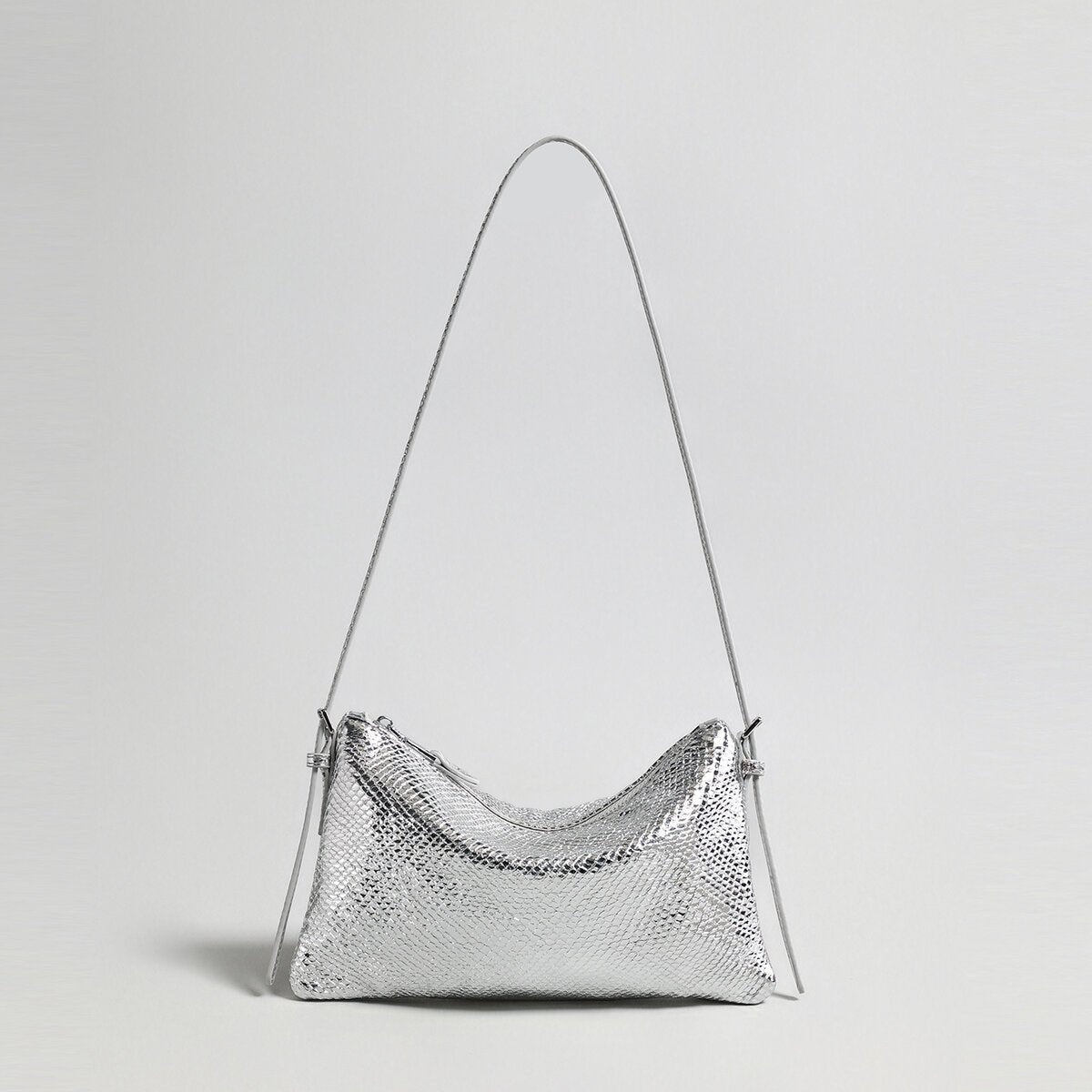 Snake-Embossed Lambskin Mini Hobo – Slouchy Underarm Shoulder Bag