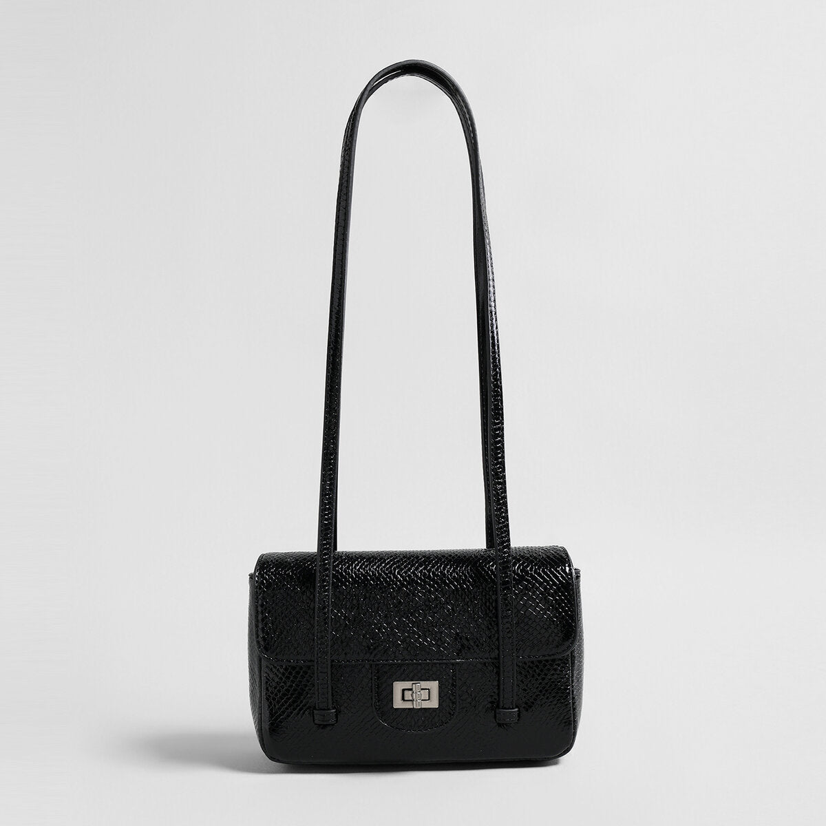 Snake-Embossed Metallic Flap Shoulder Bag – French Chic Underarm Crossbody