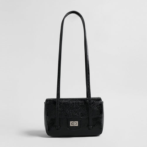Snake-Embossed Metallic Flap Shoulder Bag – French Chic Underarm Crossbody