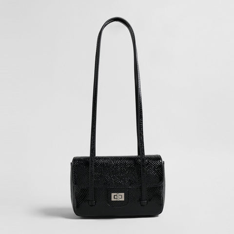 Snake-Embossed Metallic Flap Shoulder Bag – French Chic Underarm Crossbody
