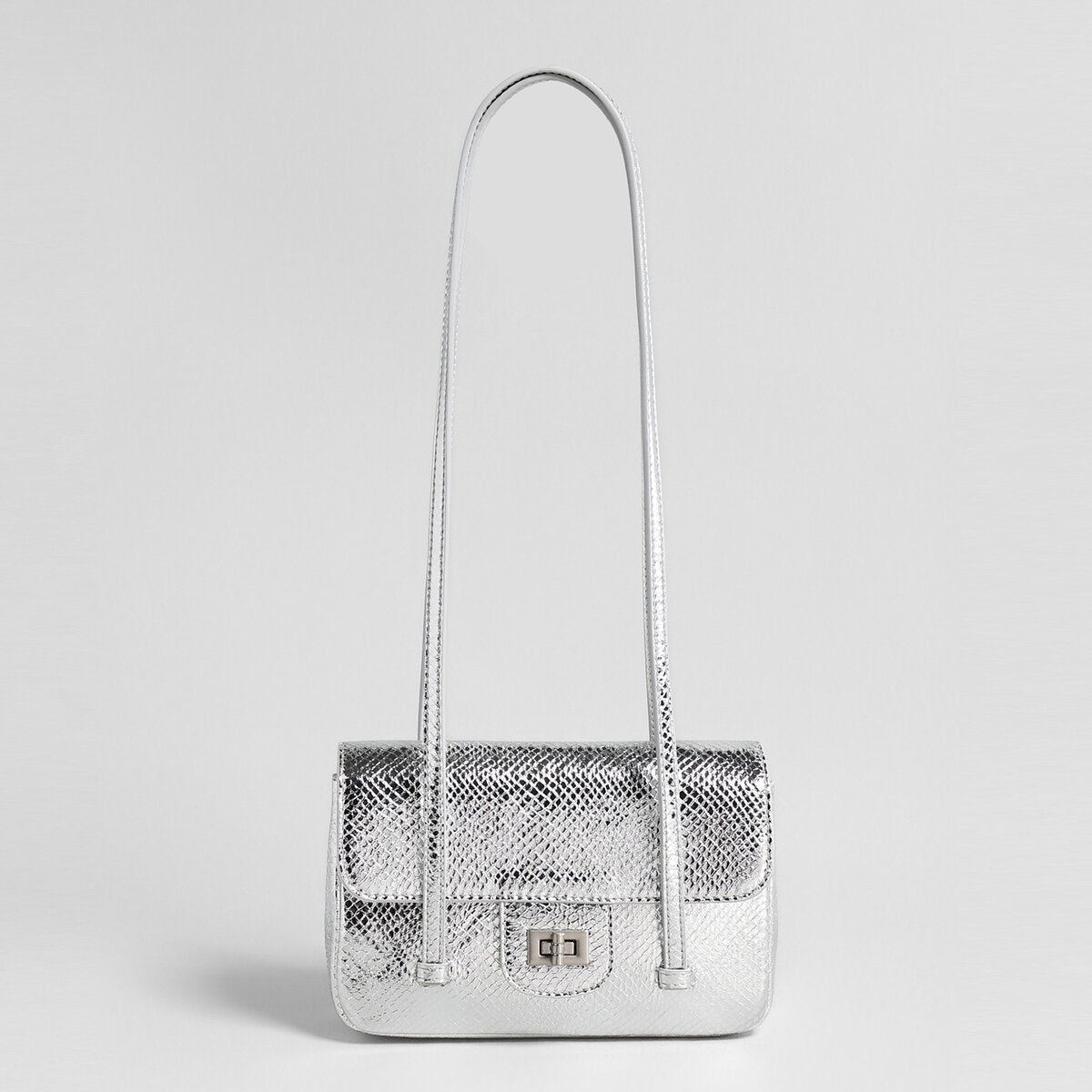 Snake-Embossed Metallic Flap Shoulder Bag – French Chic Underarm Crossbody