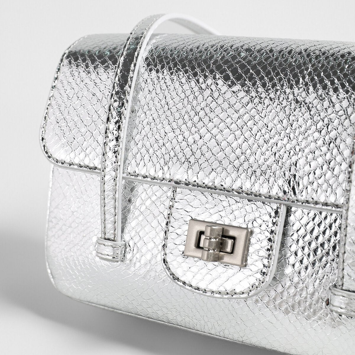 Snake-Embossed Metallic Flap Shoulder Bag – French Chic Underarm Crossbody