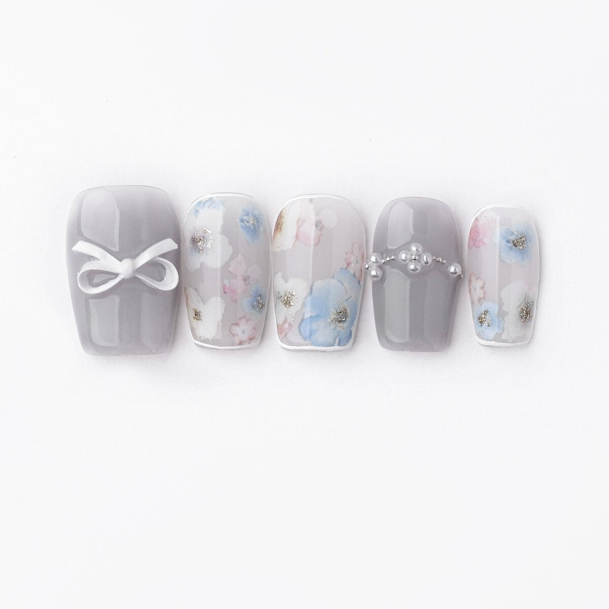 Snow Mint Floral Press-On Nails