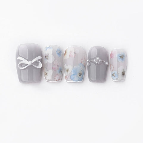 Snow Mint Floral Press-On Nails