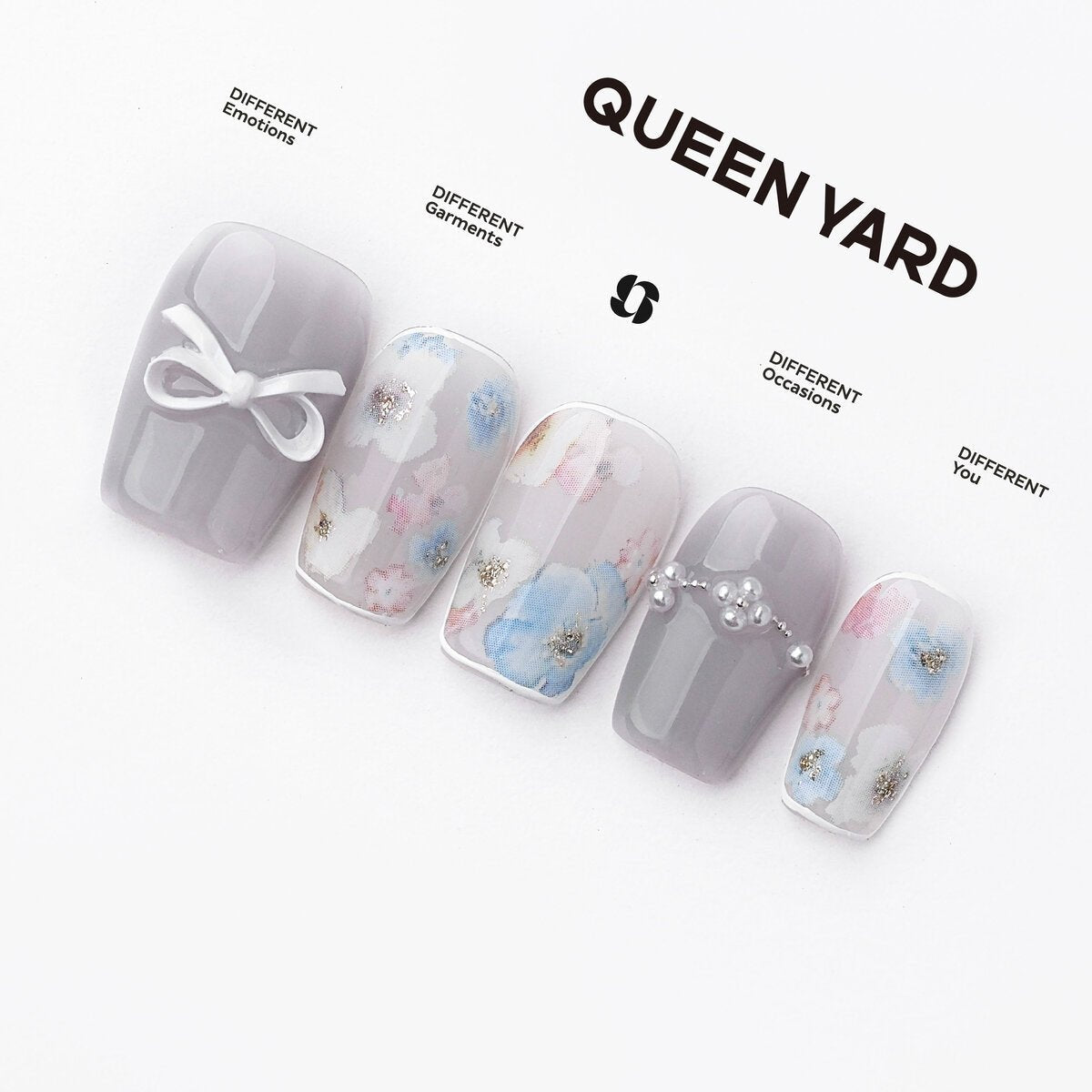 Snow Mint Floral Press-On Nails