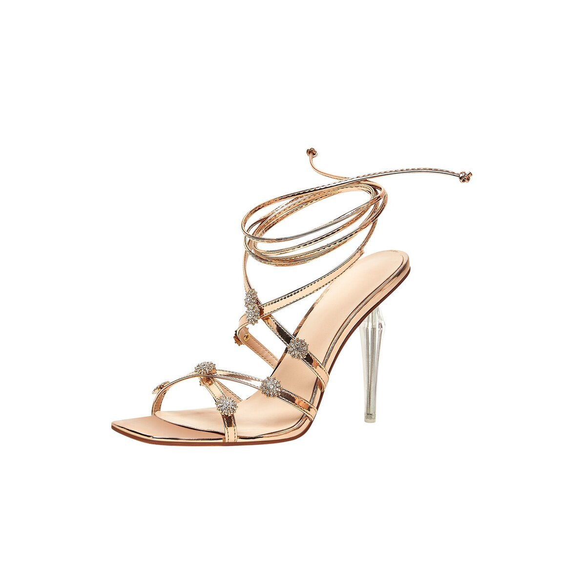 Snowflake Crystal Lace Up Sandals with Clear Stiletto Heel