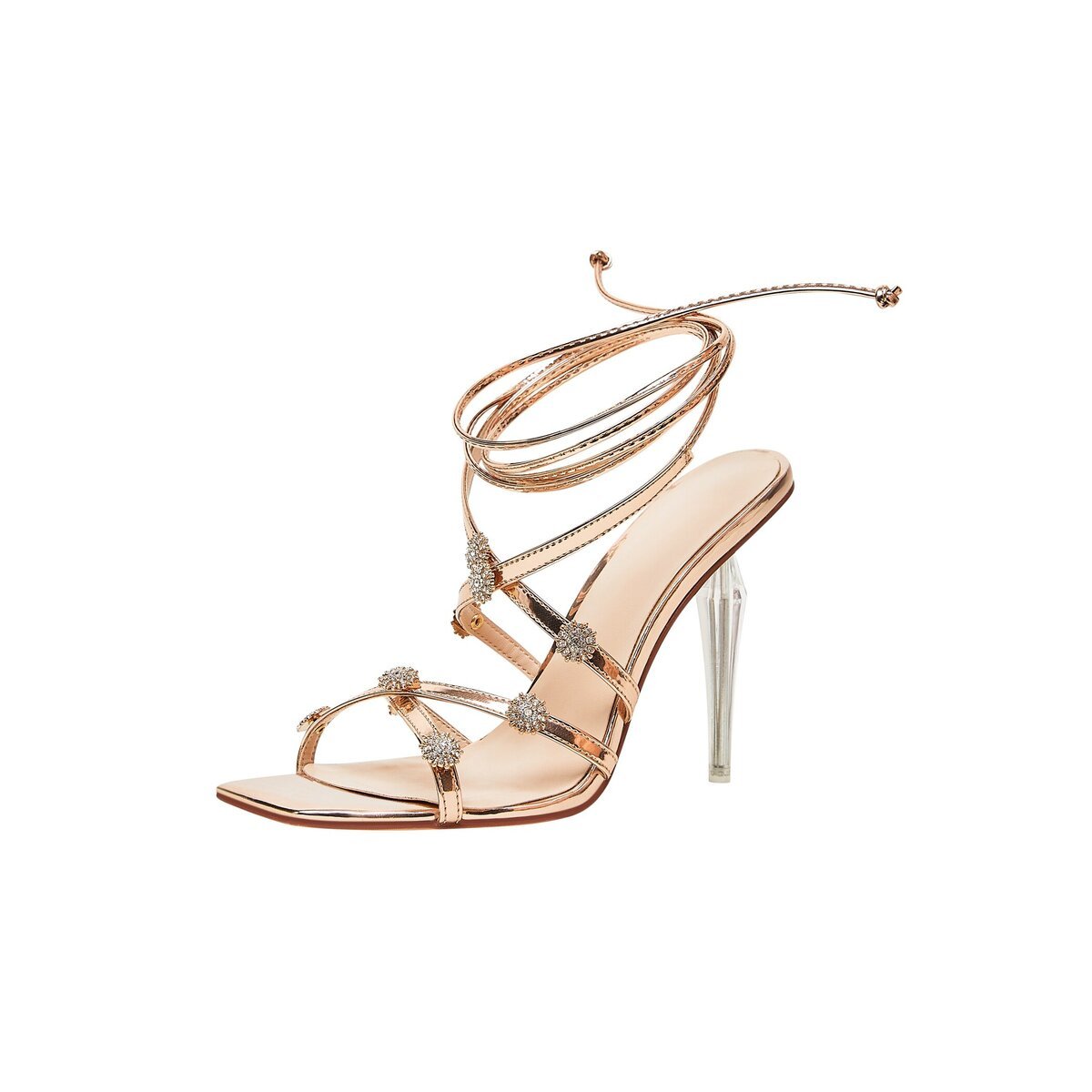 Snowflake Crystal Lace Up Sandals with Clear Stiletto Heel