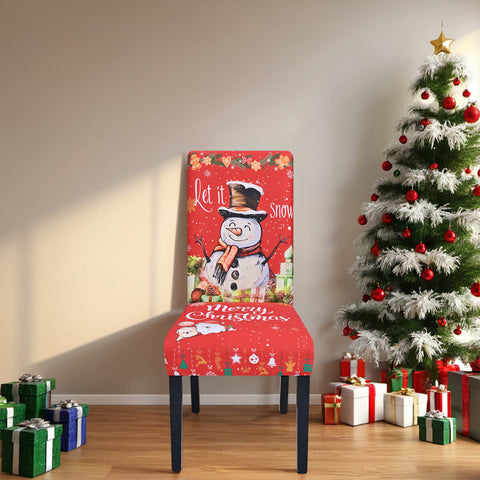 Let It Snow Christmas Chair Cover – Snowman Stretch Dining Chair Slipcover