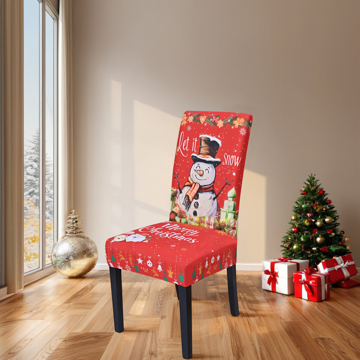 Let It Snow Christmas Chair Cover – Snowman Stretch Dining Chair Slipcover