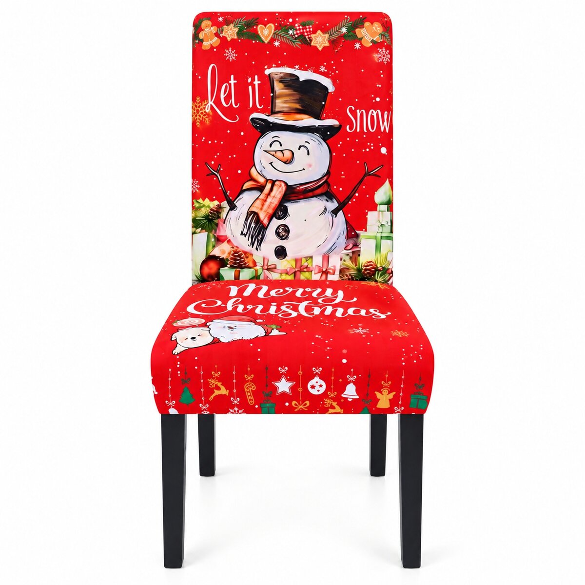 Let It Snow Christmas Chair Cover – Snowman Stretch Dining Chair Slipcover