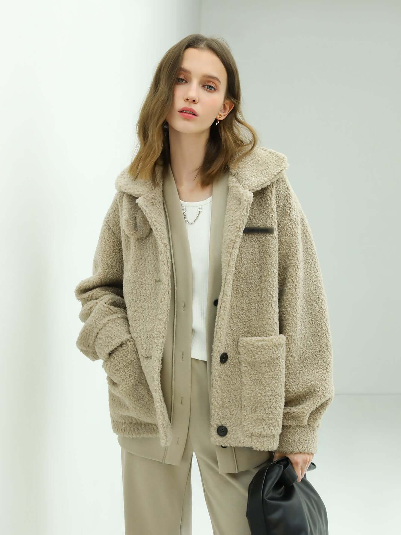 soft khaki teddy fleece jacket all khaki 2