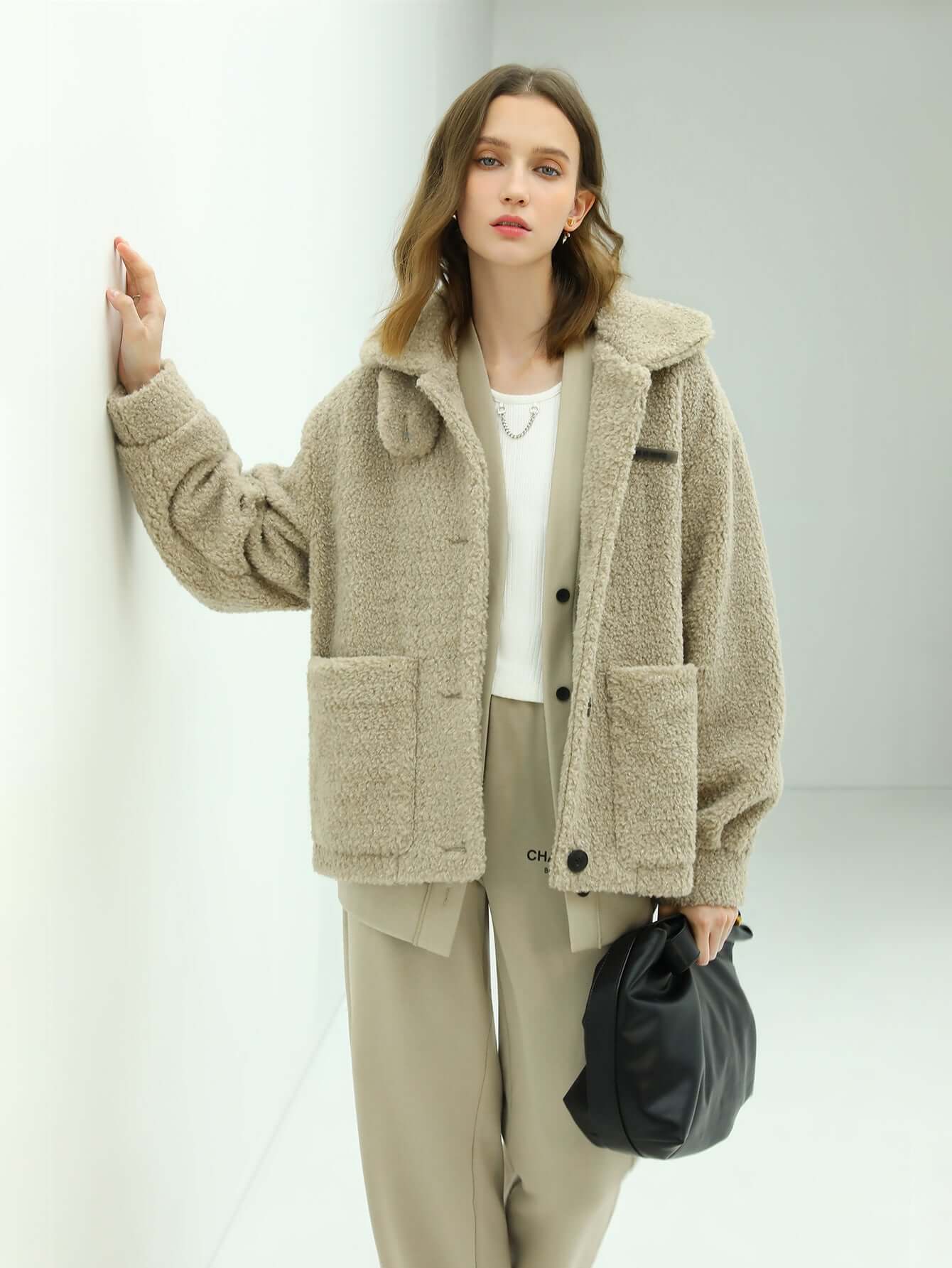 soft khaki teddy fleece jacket all khaki 3