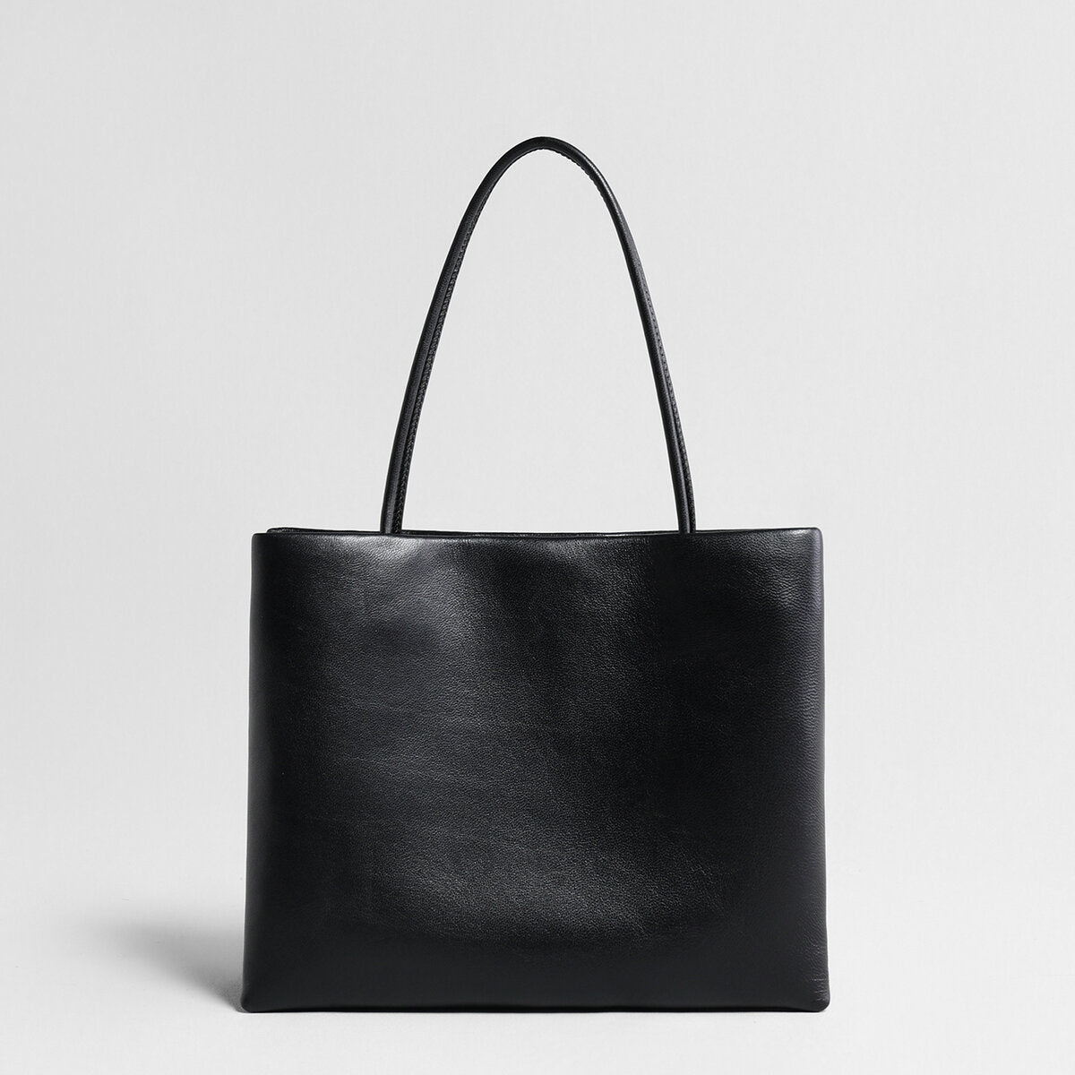 Soft Lambskin Leather Structured Tote Bag – Dual-Compartment Design with Slim Shoulder Straps