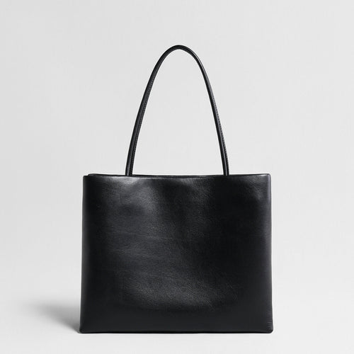 Soft Lambskin Leather Structured Tote Bag – Dual-Compartment Design with Slim Shoulder Straps
