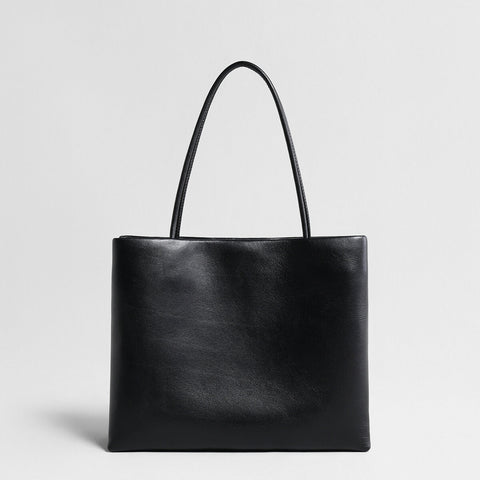 Soft Lambskin Leather Structured Tote Bag – Dual-Compartment Design with Slim Shoulder Straps