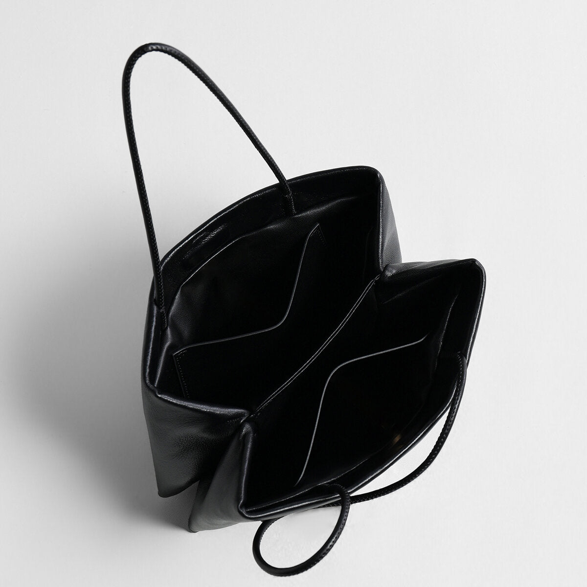 Soft Lambskin Leather Structured Tote Bag – Dual-Compartment Design with Slim Shoulder Straps