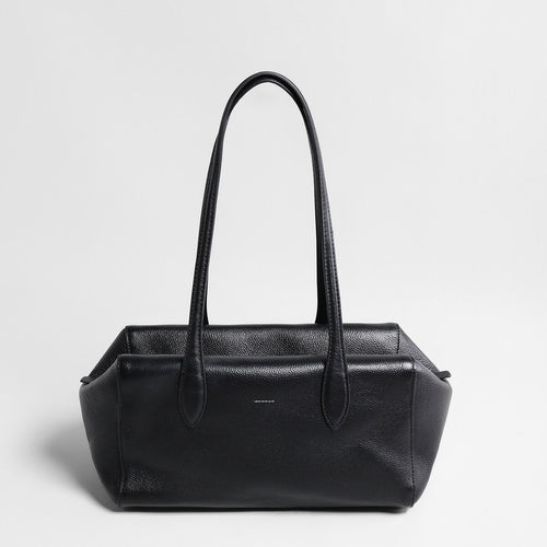 Soft Leather Boston Shoulder Bag – Structured Square Tote with Zip Closure