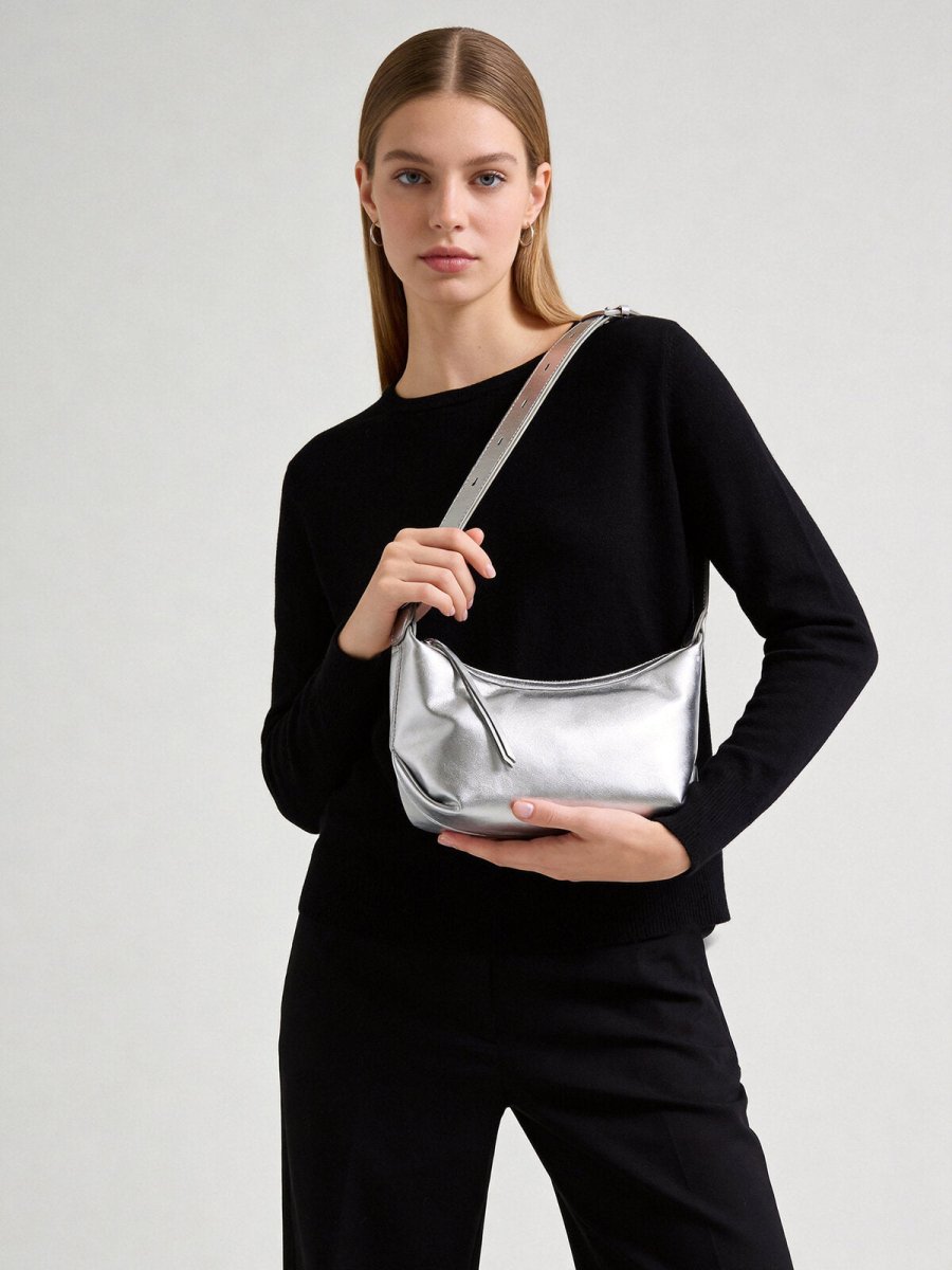 Soft Leather Crescent Crossbody – Minimalist Arc Shoulder Bag with Dual Straps