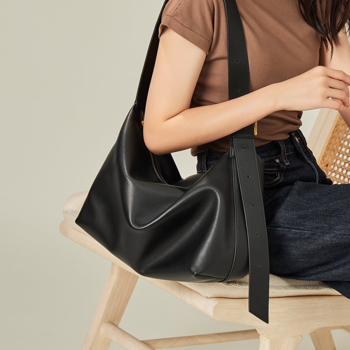 Soft Leather Slouch Shoulder Hobo Bag