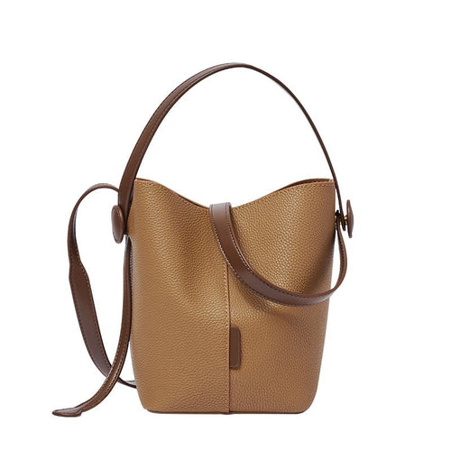 Soft Pebbled Leather Bucket Shoulder Bag