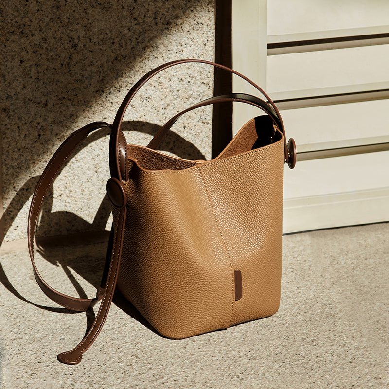 Soft Pebbled Leather Bucket Shoulder Bag